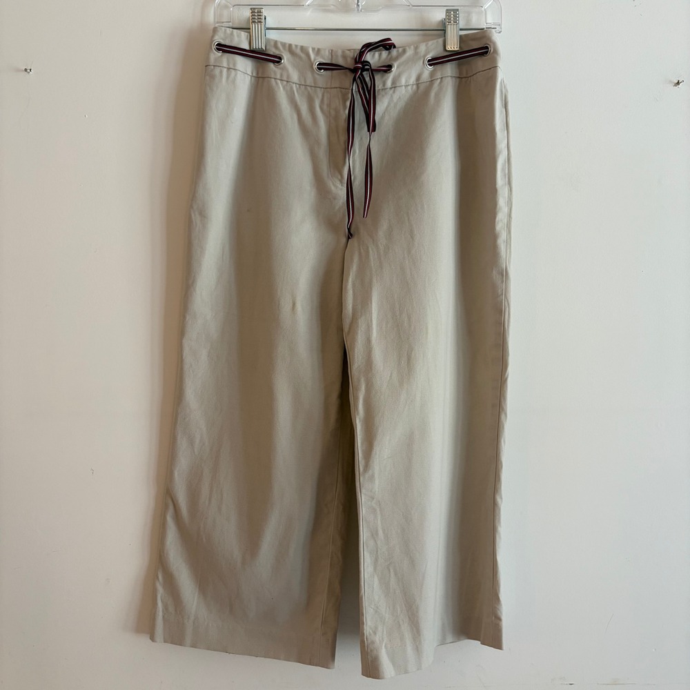 Willi Smith Womens Khaki Cropped Wide Leg Pants Drawstring Waist Size 6 Beige